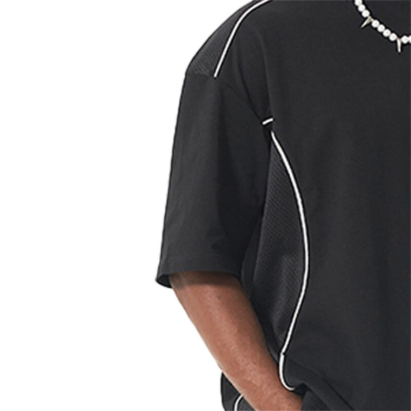 T-Shirt Mesh Panel 100% Kapas untuk Gaya Jalanan, T-Shirt Kasual Lelaki untuk Musim Panas yang Selesa dan Bernafas, Lengan Pendek