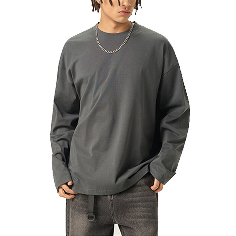 Men's 270GSM Double Yarn Heavyweight Long Sleeve Tee - Clean Fit 100% Cotton 32S, FOG Inspired High-Street Style