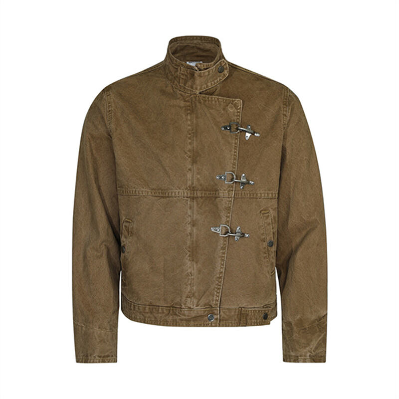 Men's European & American Streetwear Stand Collar Patchwork Jacket, Trendy Loose Fit Workwear Outerwear New Arrival