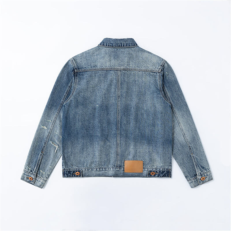 Jaket Trucker Denim Pakaian Kerja Klasik untuk Lelaki, Bergaya Vintaj yang Telah Dibasuh dengan Poket Dada Berganda