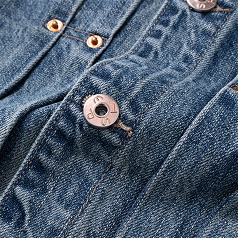 Jaket Denim Terjejas Berat Tinggi untuk Lelaki, Pakaian Kerja Retro dengan Poket Tampal Sulam dan Pakaian Luar Kasual