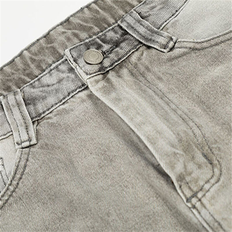 Wholesale Grey Washed Distressed Baggy Jeans Men Vintage Ripped Wide Leg Streetwear Paint Splatter Denim Pants