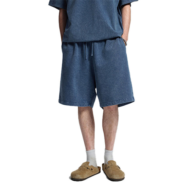 Men's New American Streetwear Acid Wash Shorts, 320g Heavyweight Knee Length Loose Vintage Casual Shorts, 9 Colors