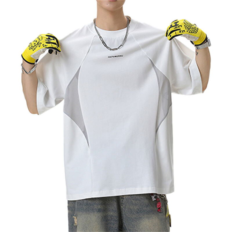 Streetwear Men's Casual T-Shirt - Breathable Cotton Blend with Mesh Panel Detail