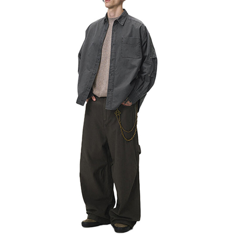 26 Spring New Washed Workwear Shirt, Men's American Vintage Lapel Pocket Cardigan Long Sleeve Shirt