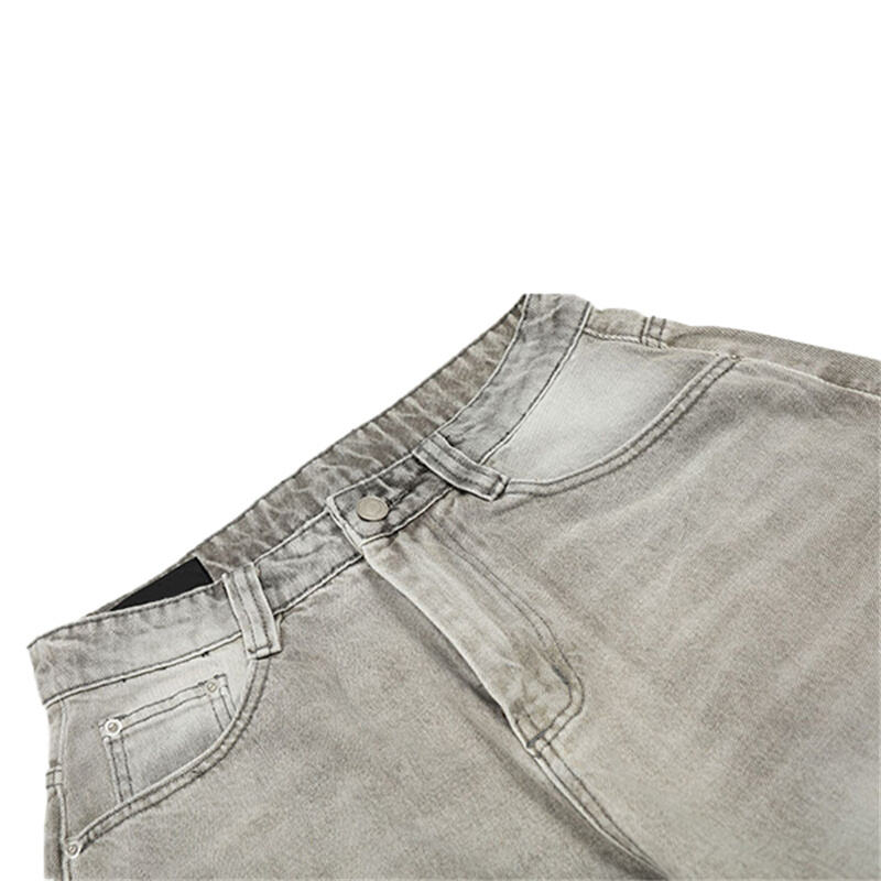 Wholesale Grey Washed Distressed Baggy Jeans Men Vintage Ripped Wide Leg Streetwear Paint Splatter Denim Pants