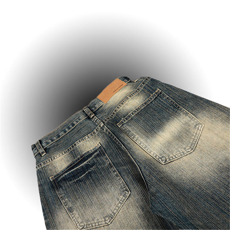 Vintage Washed Baggy Jeans Men High Waist Wide Leg Y2K Streetwear Trousers Retro Distressed Denim Pants