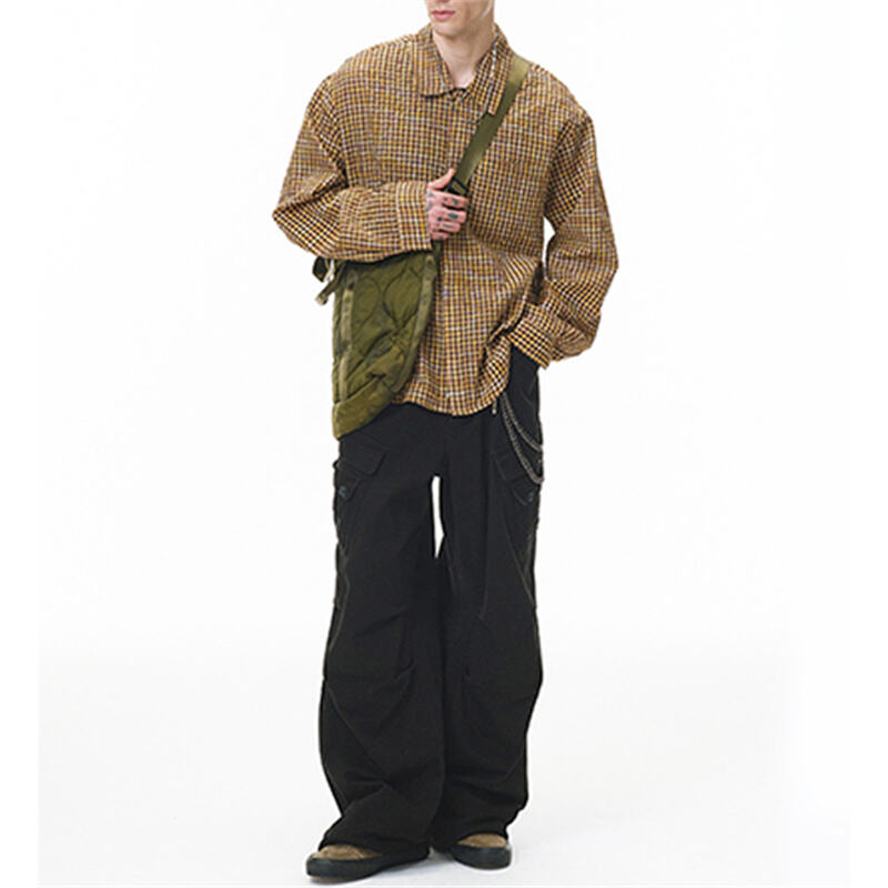 26 Spring New Melange Plaid Shirt, Men's American Style Cropped Seersucker Long Sleeve Cardigan