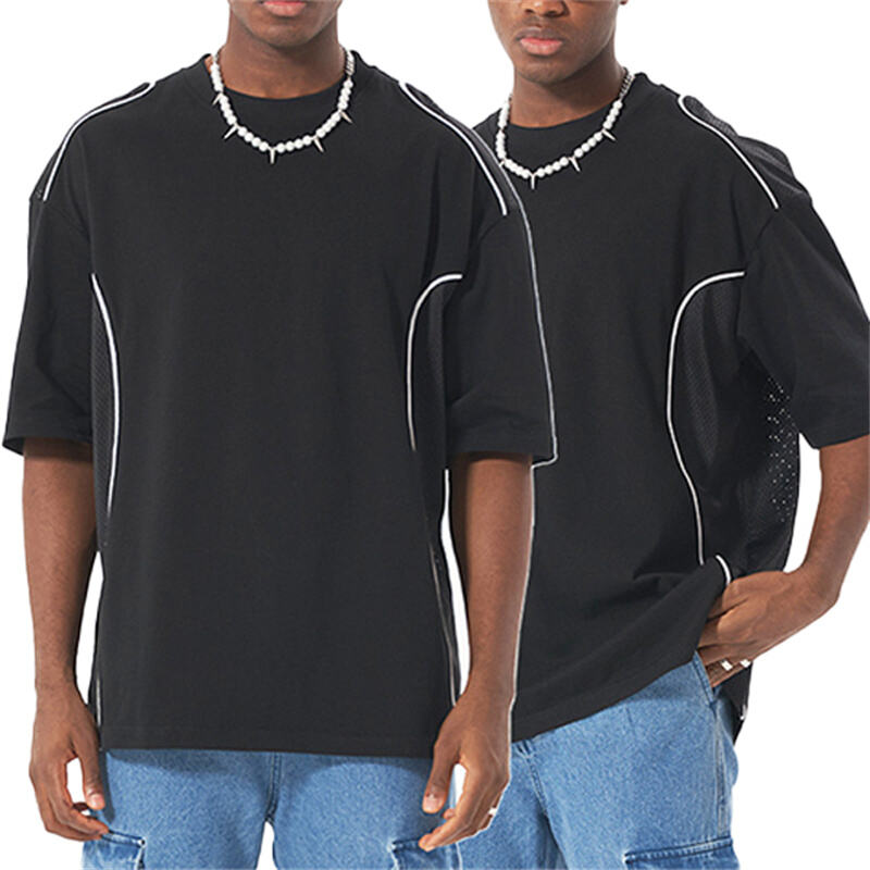 T-Shirt Mesh Panel 100% Kapas untuk Gaya Jalanan, T-Shirt Kasual Lelaki untuk Musim Panas yang Selesa dan Bernafas, Lengan Pendek