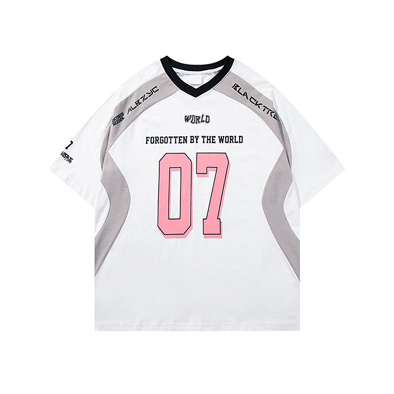 T-Shirt Lengan Pendek Gaya Jalanan Amerika untuk Lelaki dan Wanita dengan Blok Warna dan Jahitan Tambal, Atasan Kasual Longgar untuk Pasangan di Musim Panas