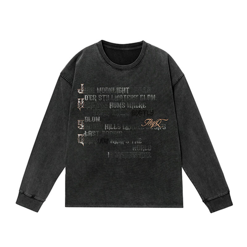 Retro Gothic Script Vintage Washed Oversized Long Sleeve T-Shirt | Streetwear
