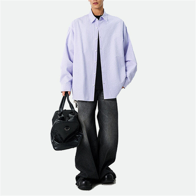 26 Spring New Windproof Striped Shirt, Men's Lapel Thin Casual Long Sleeve Streetwear Cardigan