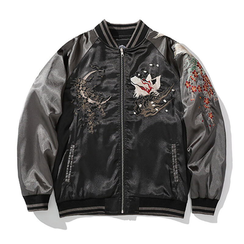 10、Autumn New Arrival Nine-Tailed Fox Heavy Embroidered Jacket, Couple Style Baseball Collar Loose Streetwear Coat