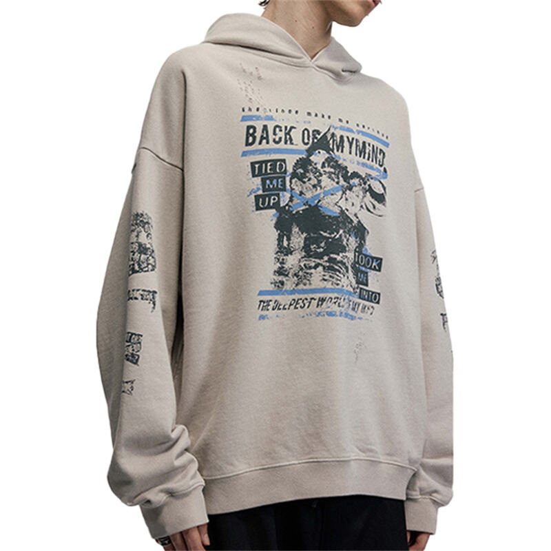 Vintage Washed Garment-Dyed Pullover Hoodie, 430g Heavyweight Distressed Drop Shoulder Hoodie with Side Pockets