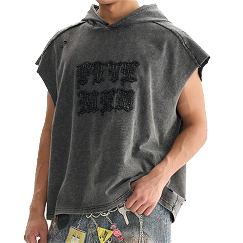 Men's Premium American Vintage Hooded Sleeveless Vest - Streetwear Paneled Color Block & Distressed Ripped Casual Top