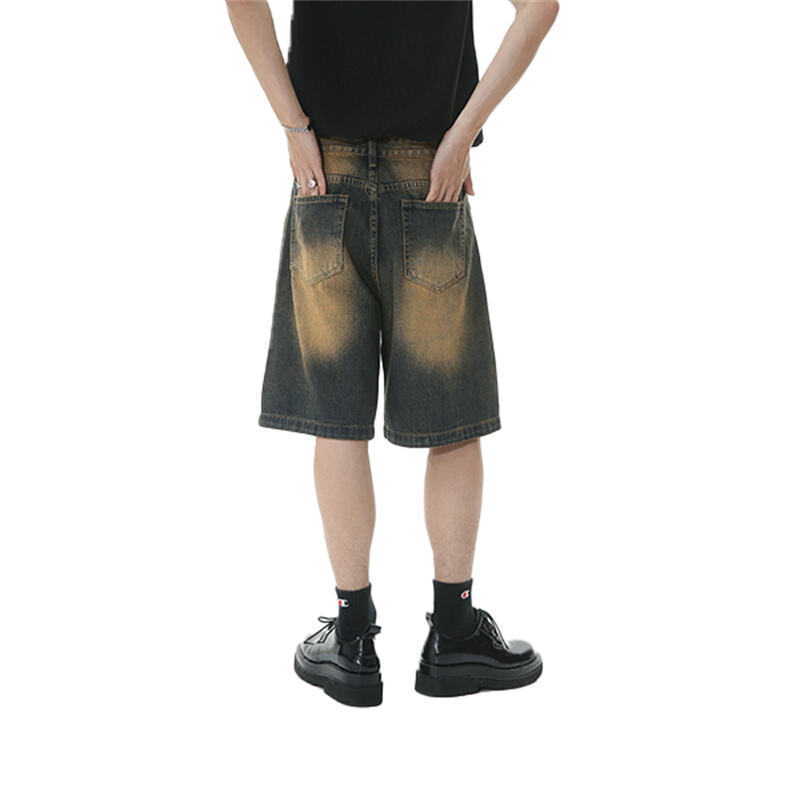 Men's American Vibe Style Distressed Denim Shorts, Loose Fit Knee-Length Five-Pocket Casual Shorts