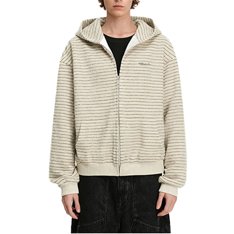 American Streetwear Color Block Striped Zip Up Hoodie, Fall Winter Heavyweight Loose Casual Unisex Hooded Sweatshirt