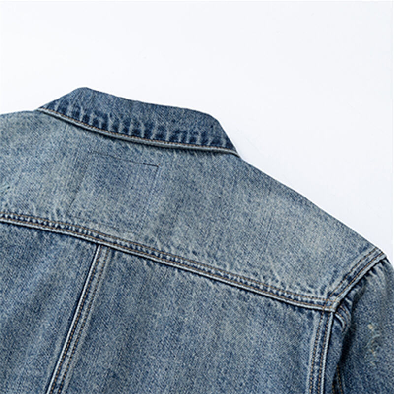 Jaket Trucker Denim Pakaian Kerja Klasik untuk Lelaki, Bergaya Vintaj yang Telah Dibasuh dengan Poket Dada Berganda