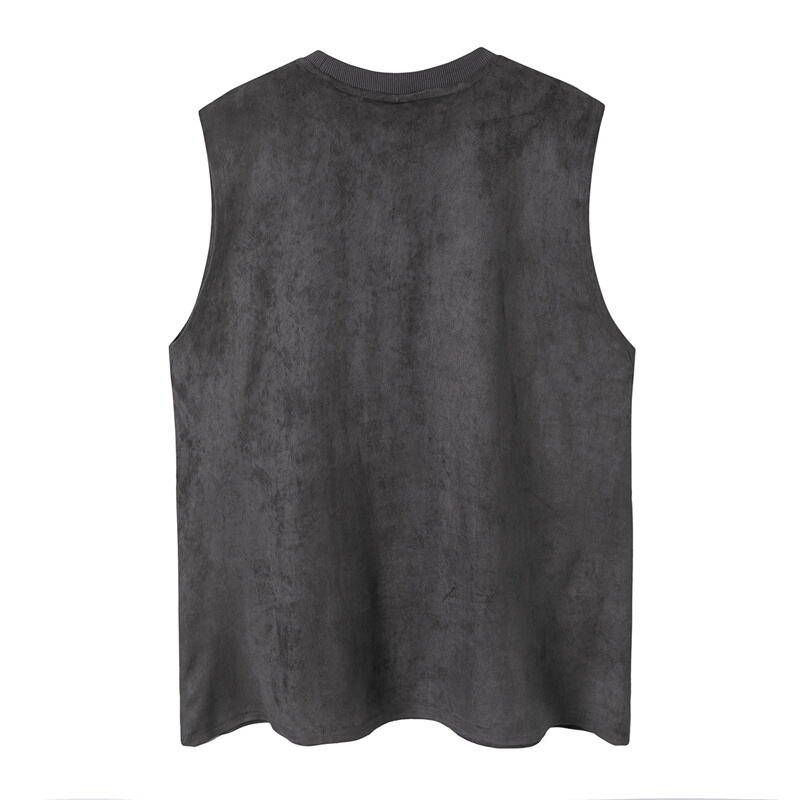 Men's Oversized Faux Suede Tank Top, Streetwear Graffiti Print Sleeveless T-Shirt, Wholesale Casual Washed Vest for Men