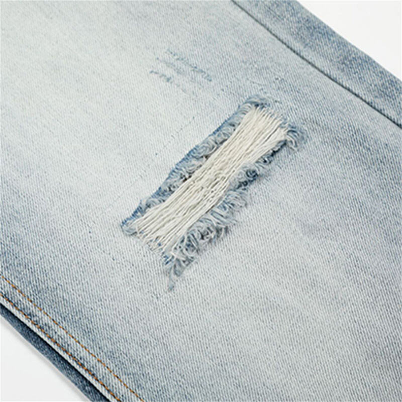 Wholesale Light Wash Distressed Baggy Jeans Men Vintage Ripped Wide Leg Streetwear Loose Fit Denim Pants