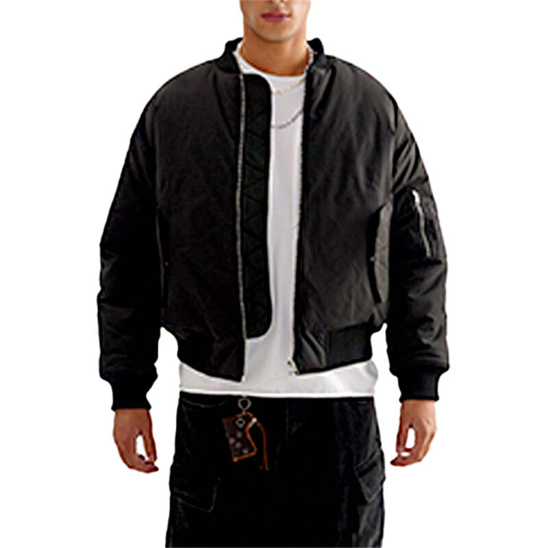 American Fashion Cropped Bomber Jacket, Minimalist Solid Color Water-Resistant Multi-Purpose Zip-Up Jacket