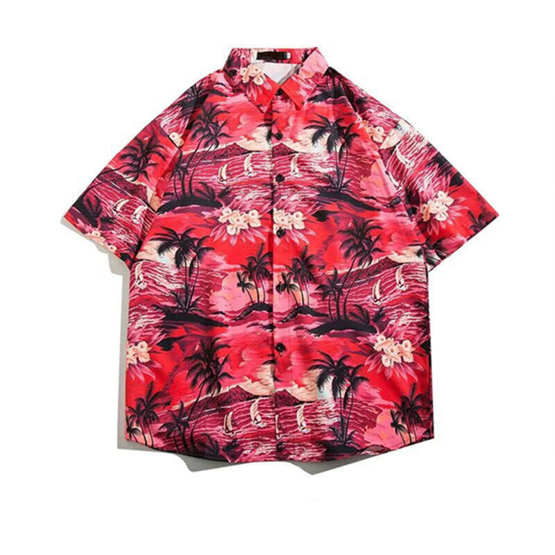 Men's Summer All-Over Floral Print Short Sleeve Shirt, Japanese Streetwear Hawaiian Relaxed Lapel Casual Shirt Jacket