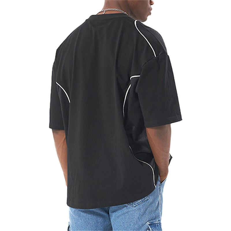 T-Shirt Mesh Panel 100% Kapas untuk Gaya Jalanan, T-Shirt Kasual Lelaki untuk Musim Panas yang Selesa dan Bernafas, Lengan Pendek