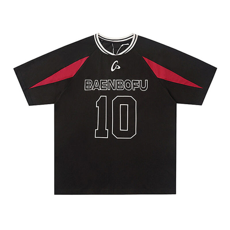 Customizable American Retro Oversized Jersey Tee for Men - Black Red Sportswear