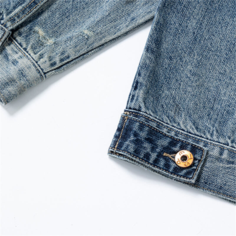 Jaket Trucker Denim Pakaian Kerja Klasik untuk Lelaki, Bergaya Vintaj yang Telah Dibasuh dengan Poket Dada Berganda