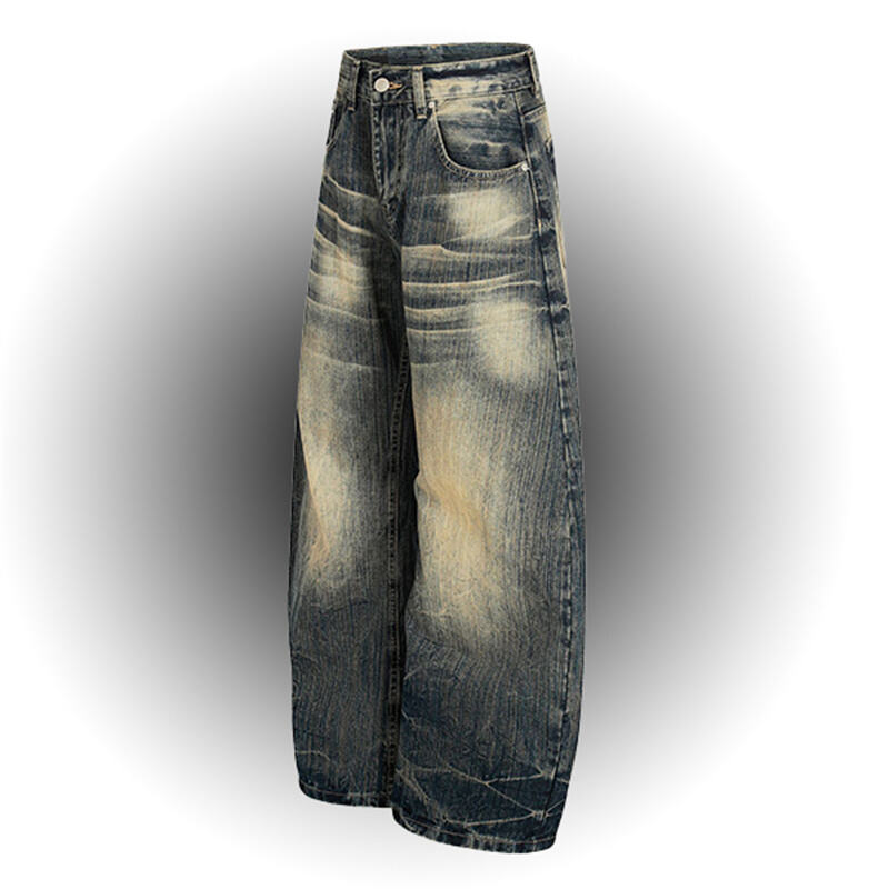 Vintage Washed Baggy Jeans Men High Waist Wide Leg Y2K Streetwear Trousers Retro Distressed Denim Pants
