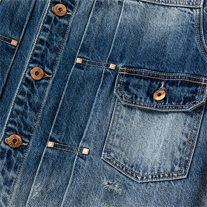 Jaket Trucker Denim Pakaian Kerja Klasik untuk Lelaki, Bergaya Vintaj yang Telah Dibasuh dengan Poket Dada Berganda