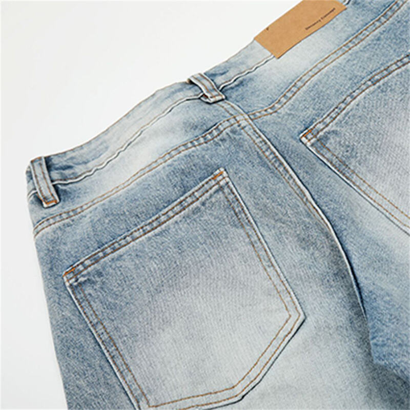 Wholesale Light Wash Distressed Baggy Jeans Men Vintage Ripped Wide Leg Streetwear Loose Fit Denim Pants