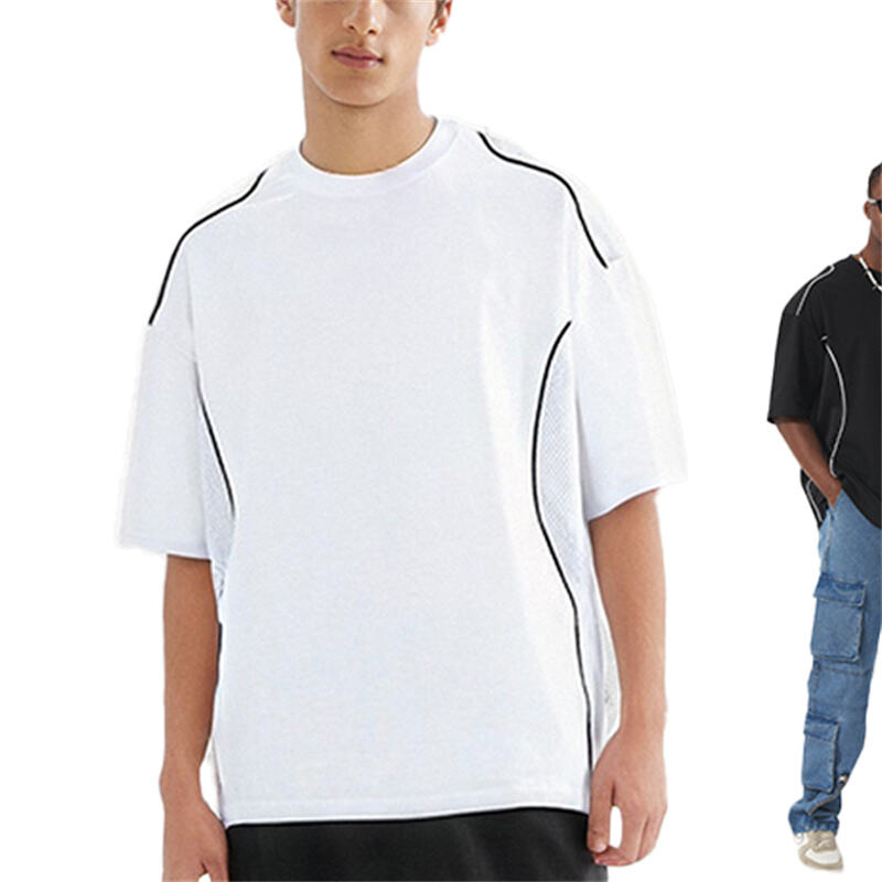T-Shirt Mesh Panel 100% Kapas untuk Gaya Jalanan, T-Shirt Kasual Lelaki untuk Musim Panas yang Selesa dan Bernafas, Lengan Pendek
