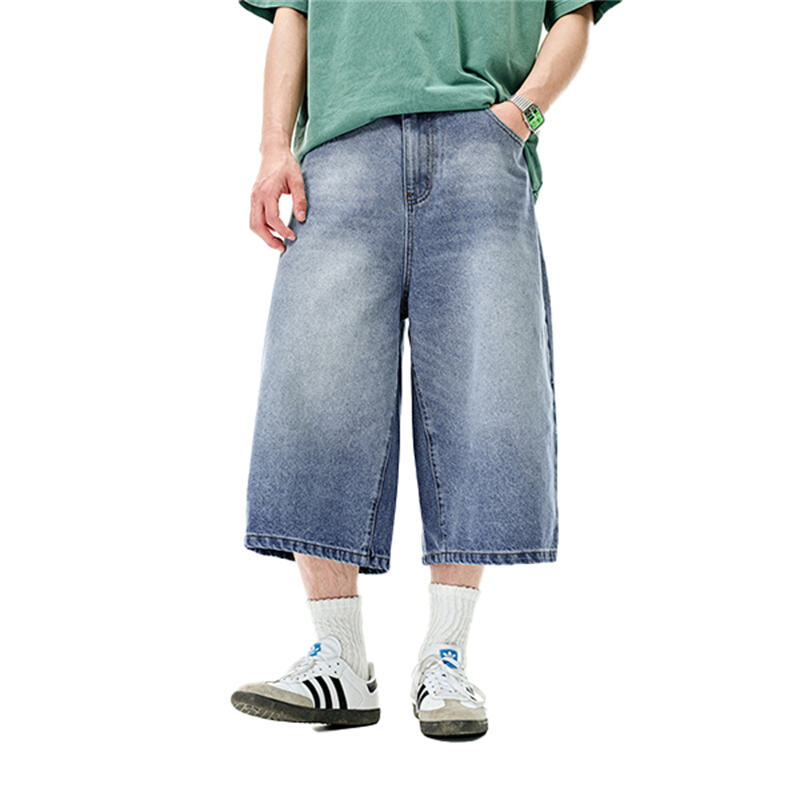 Men's 2026 SS Distressed 3/4 Length Jeans, Streetwear Loose Straight Fit Casual Cropped Pants