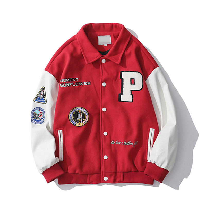 Custom PU Leather Sleeve Varsity Jacket | American Style Patchwork Hip Hop High Street Couple Wool Blend Coat
