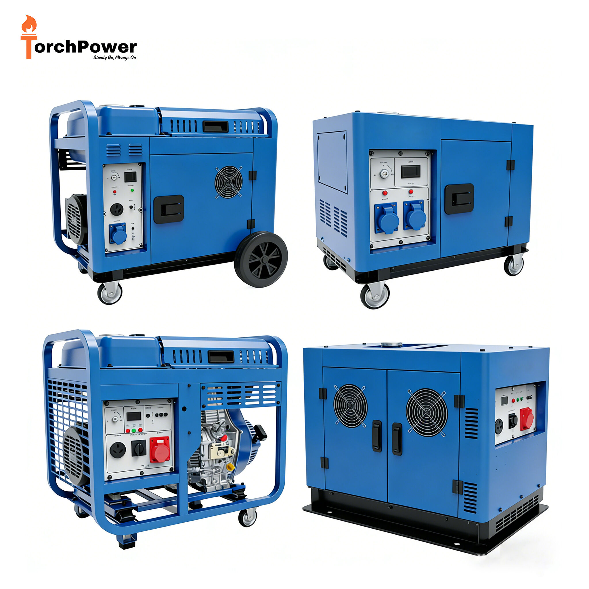 Elektrisk dieselgenerator i stål med korrosions- og stødbeskyttelse til reservedrift