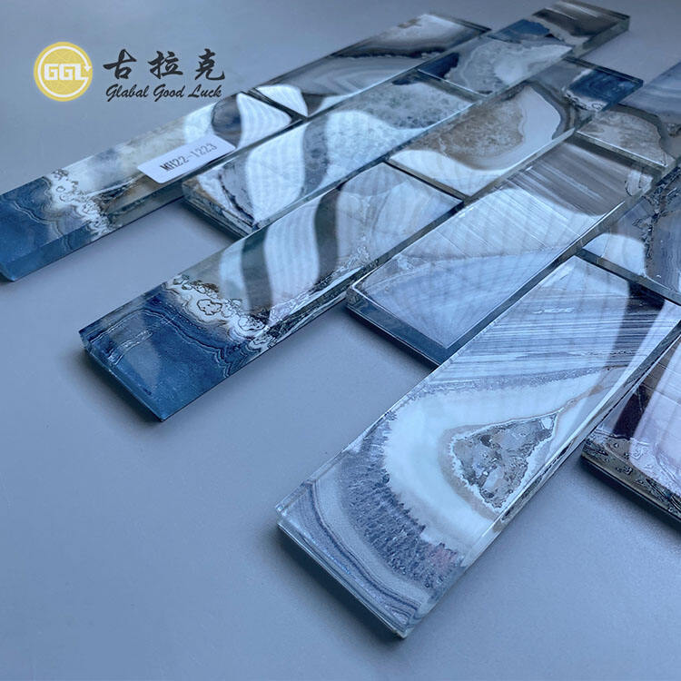 Fashion Design Hand-Painted Blue Glass Mosaic For Home Wall Tile