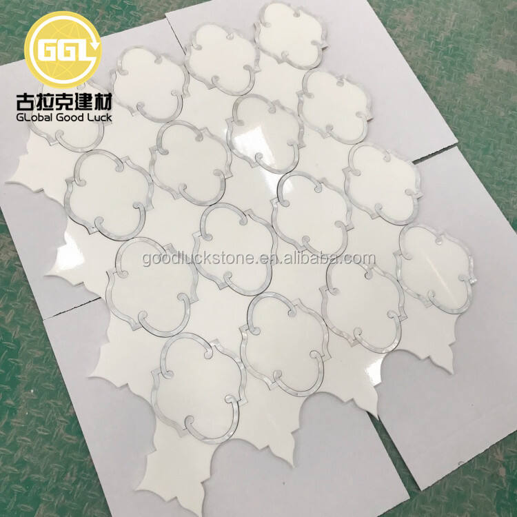 White Mix Mother Of Pearl Shell Waterjet Pattern Tiles Wall Art Marble Mosaic