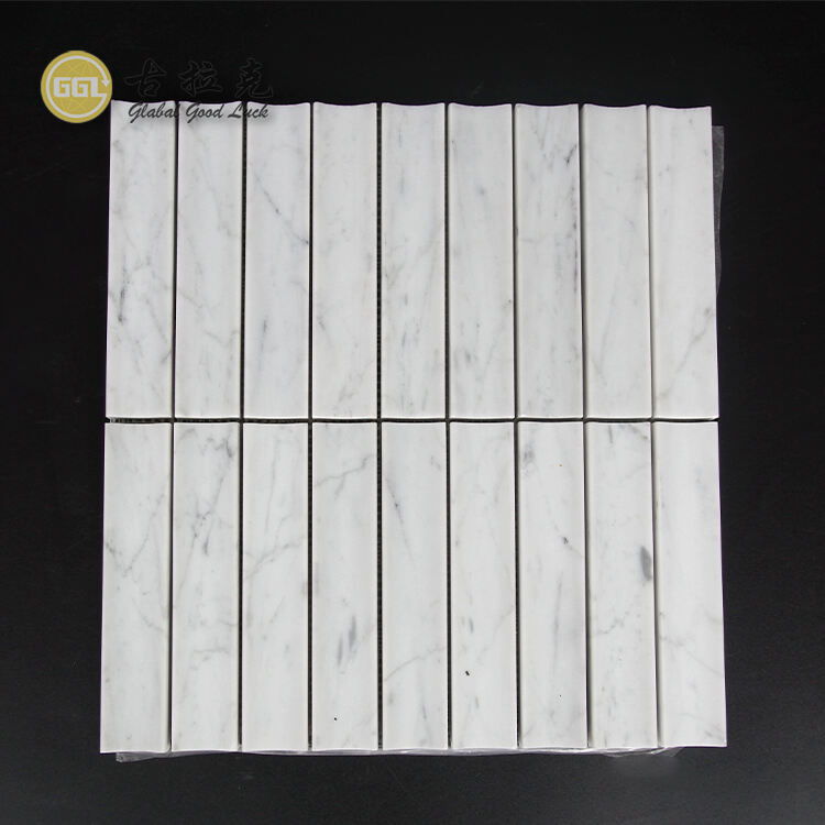 Honed Surface Concave Feature Fluted Tile Carrara White Marble Wall Tiles