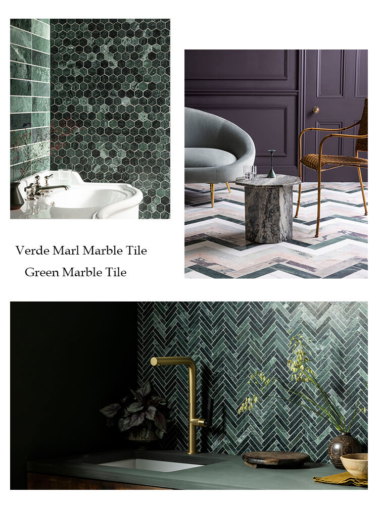 Green Marble Stone Mosaic Tile for Bathroom Wall Floor Decor