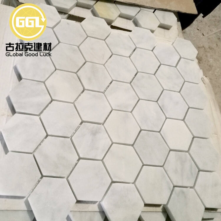 Hexagon Shape Carrara White Marble Mosaic Tiles