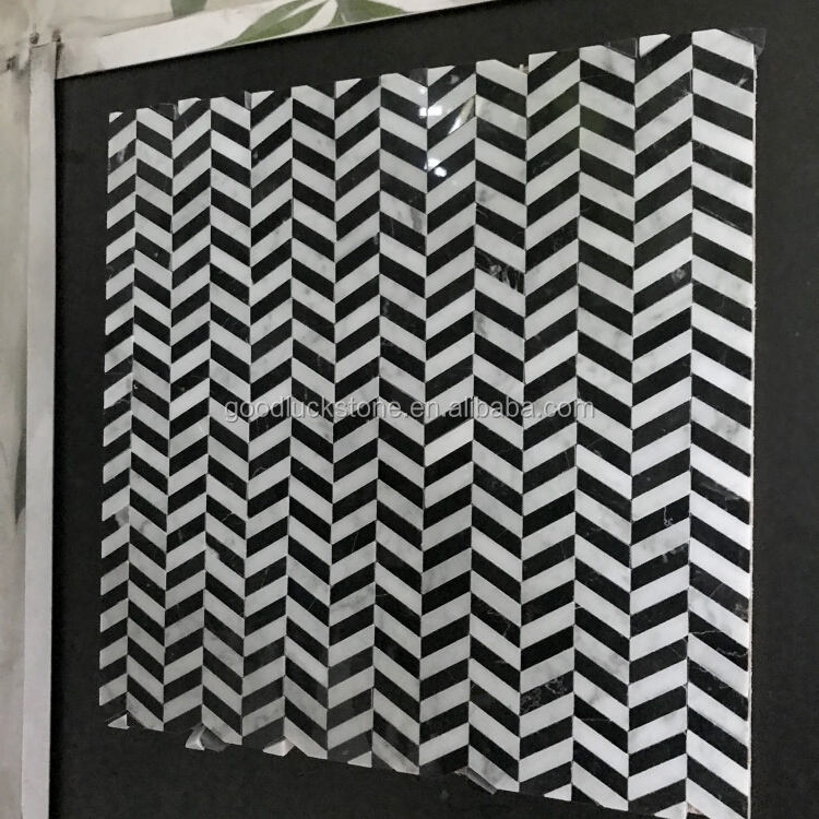 Latest Design Zebra Striped Black and White Chevron Marble Mosaic Tile