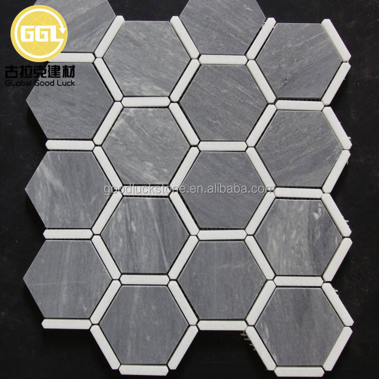 Modern Grey Mix White Marble Hexagon Marble Mosaic Tile for Kitchen Backsplash