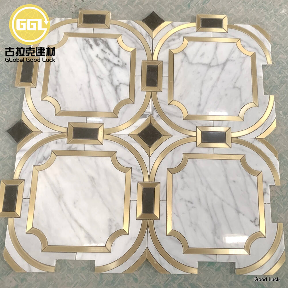 Luxury Design Pattern Marble With Brass Waterjet Mosaic Tile