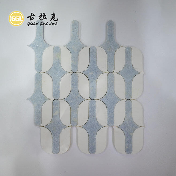 Unique Shape Marble Parquet Feature Waterjet Mosaic For Wall Floor Tile