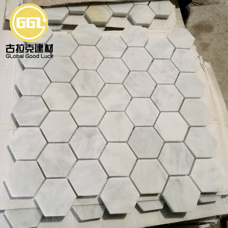 Hexagon Shape Carrara White Marble Mosaic Tiles