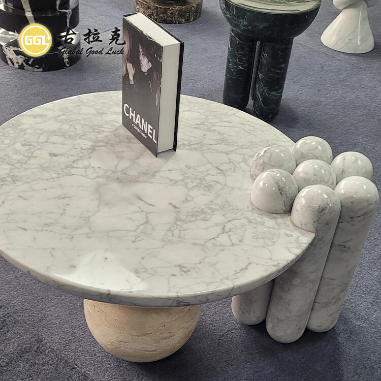 Natural Carrara Marble Table Luxury Design Round Console Table