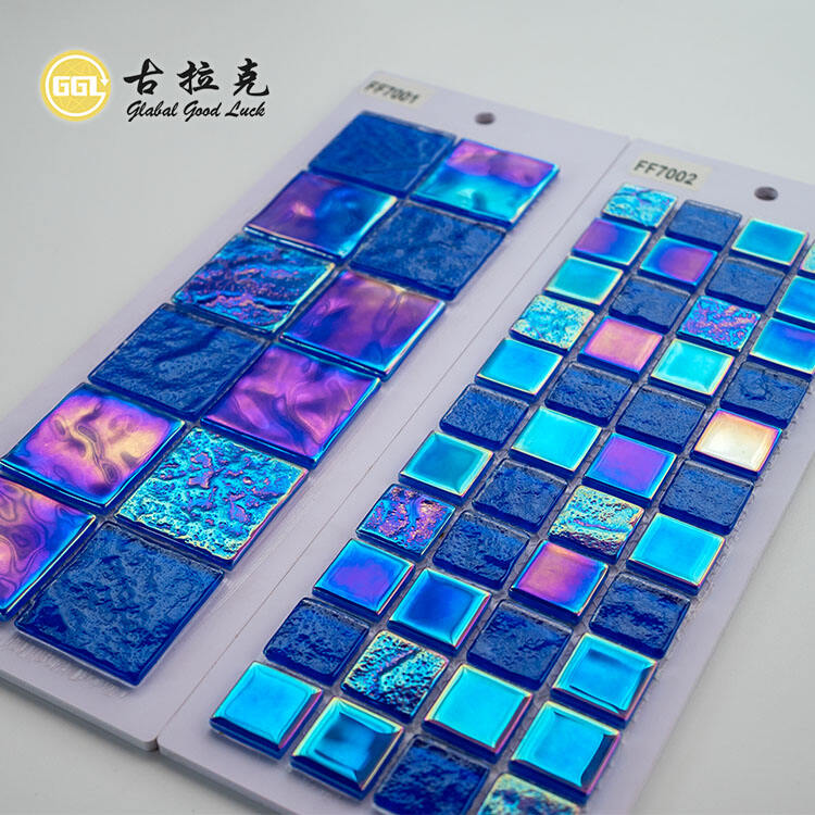 Ocean Blue Glass Mosaic Tile Iridescent Rainbow Tile for Swimming Pool Decor