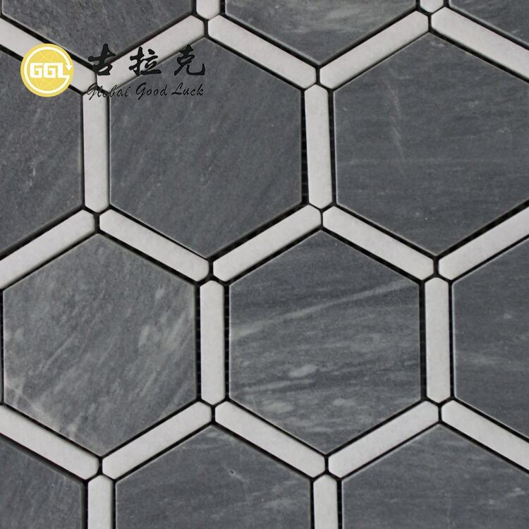 Modern Grey Mix White Marble Hexagon Marble Mosaic Tile for Kitchen Backsplash