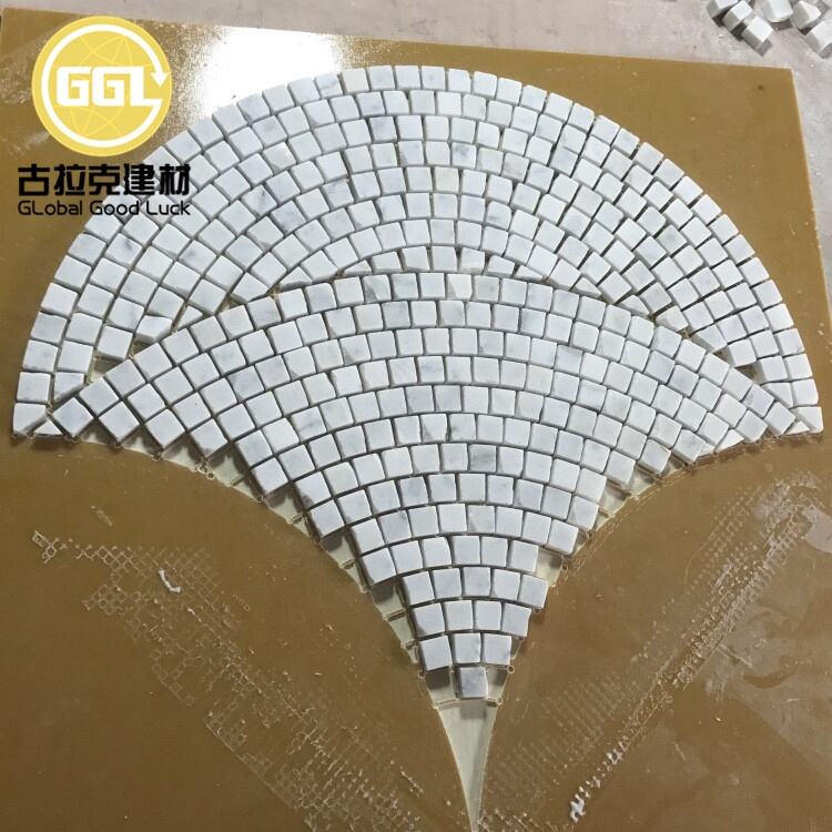 Carrara Marble White Cut By Hand Big Fan Shape Marble Mosaic Tile 